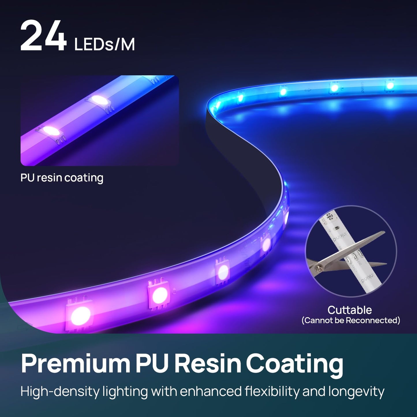 Linkind LED Strip Lights RGB 50ft, Smart Light Strip Work with Alexa and Google Home, App Control Music Sync Segmented Color Changing Led Lights for Bedroom Kitchen