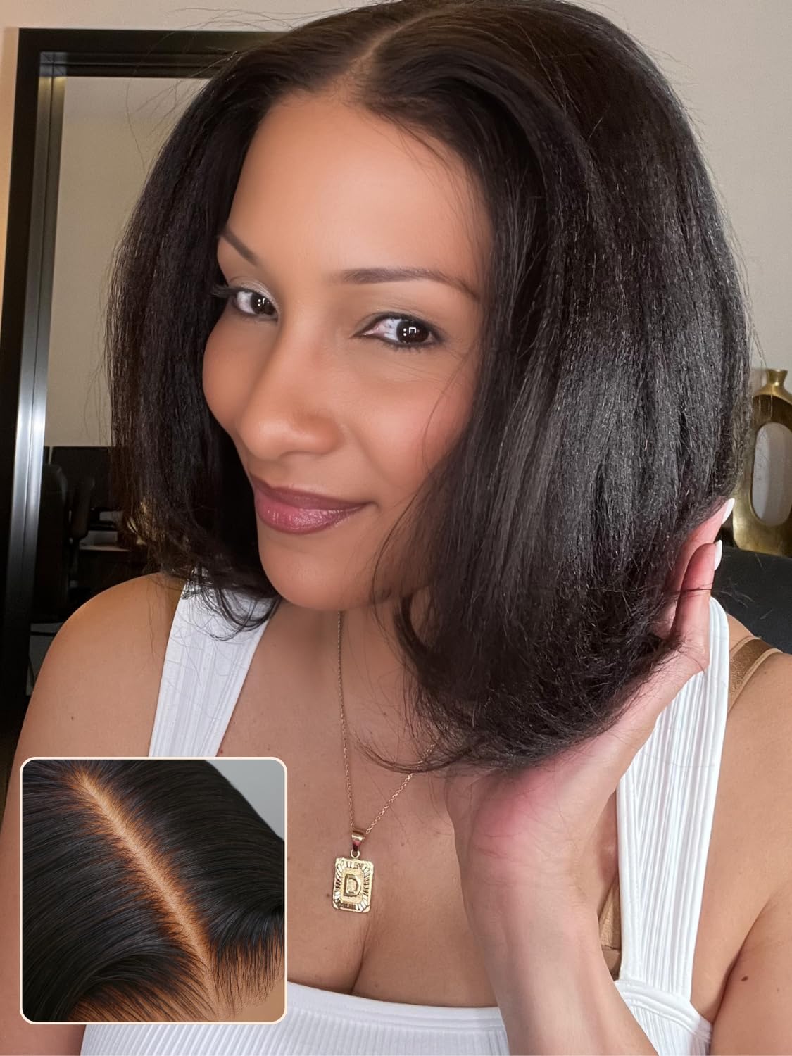 Nadula Bye Bye Knots Yaki Straight Bob Glueless Wig Pre Cut/Plucked/Bleached 7x5 Lace Front Wigs Human Hair Invisible Knots Pre Everything 3S Ready to Go Short Yaki Bob Wigs 150% Density 10inch
