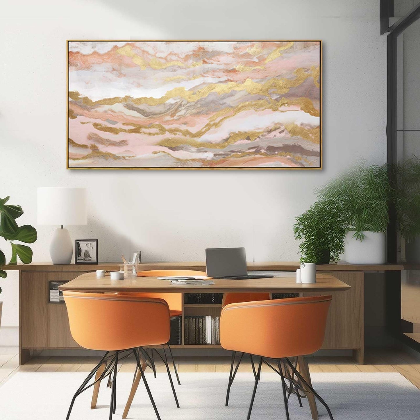 YJYart Pink Abstract Wall Art/Girl Room 20x40 Inch/Large Wall Art for Living Room/Bedroom Decorations Gold Office Decor Kitchen Art Dining Room Decor