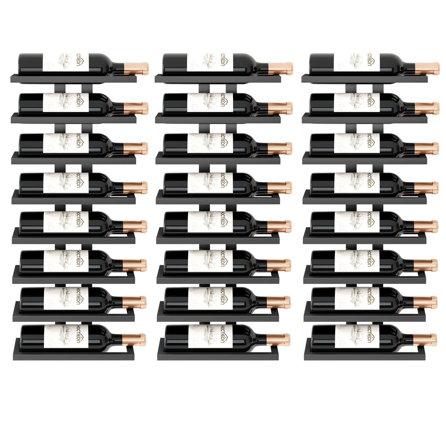 Hoctieon 3-Set 8 Tier Wall Mount Wine Rack (24 Tiers), Wall Racks for Wine Bottles Display and Storage, Hanging Bottle Organizer for Living Room, Dining Room, Wine Cellar, Bar, Black