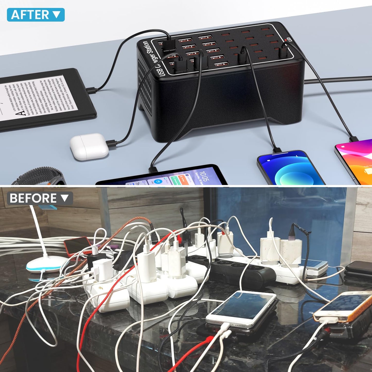 USB C Charging Station for Multiple Devices, 150W 30 Ports USB Charger Block for Ipad Cell Phone, Multiple USB Power Strip for Family Classroom