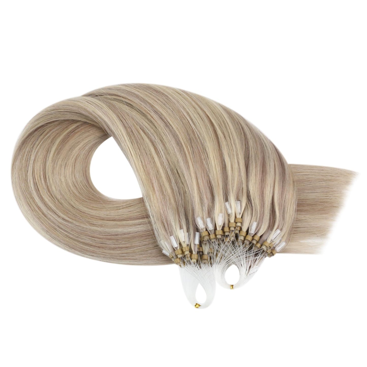 Moresoo Micro Loop Hair Extensions Real Human Hair Blonde Microbead Hair Extensions Ash Blonde with Bleach Blonde Hair Extensions Micro Loop Human Hair Extensions Highlighted 50G/50S 20 Inch #P18/613