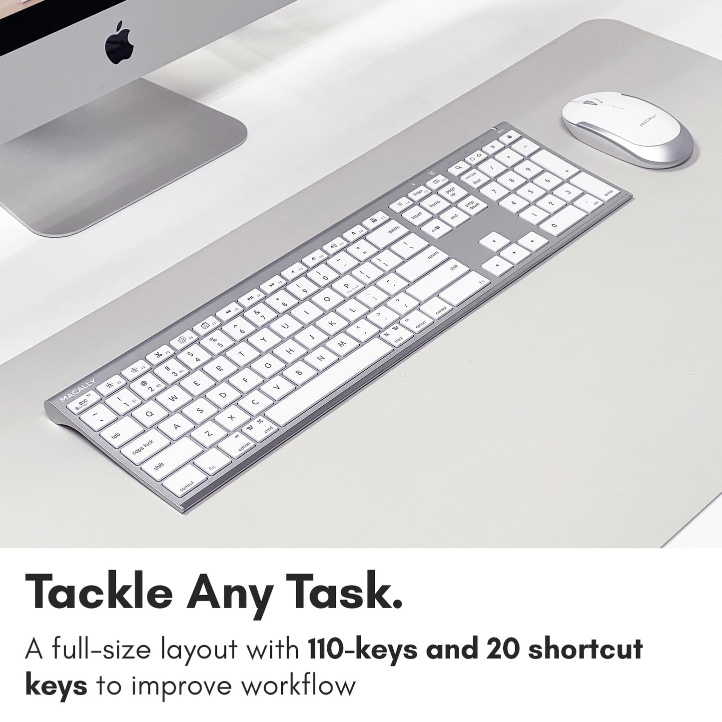 Macally Premium Bluetooth Keyboard and Mouse for Mac | Compatible Apple Wireless Keyboard and Mouse Combo (110 Keys Multi-Device Rechargeable) Keyboard Mouse for MacBook Pro/Air and iMac