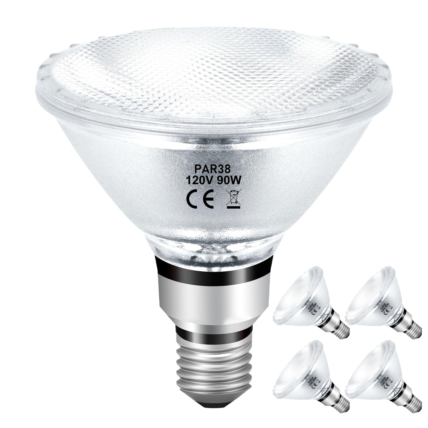 Jaenmsa PAR38 Halogen Flood Light Bulbs 90W 120V, 4Pcs Halogen PAR38 90W Light Bulbs Dimmable with E26 Base, 2700K Warm White, 4050 Lumens for Indoor and Outdoor