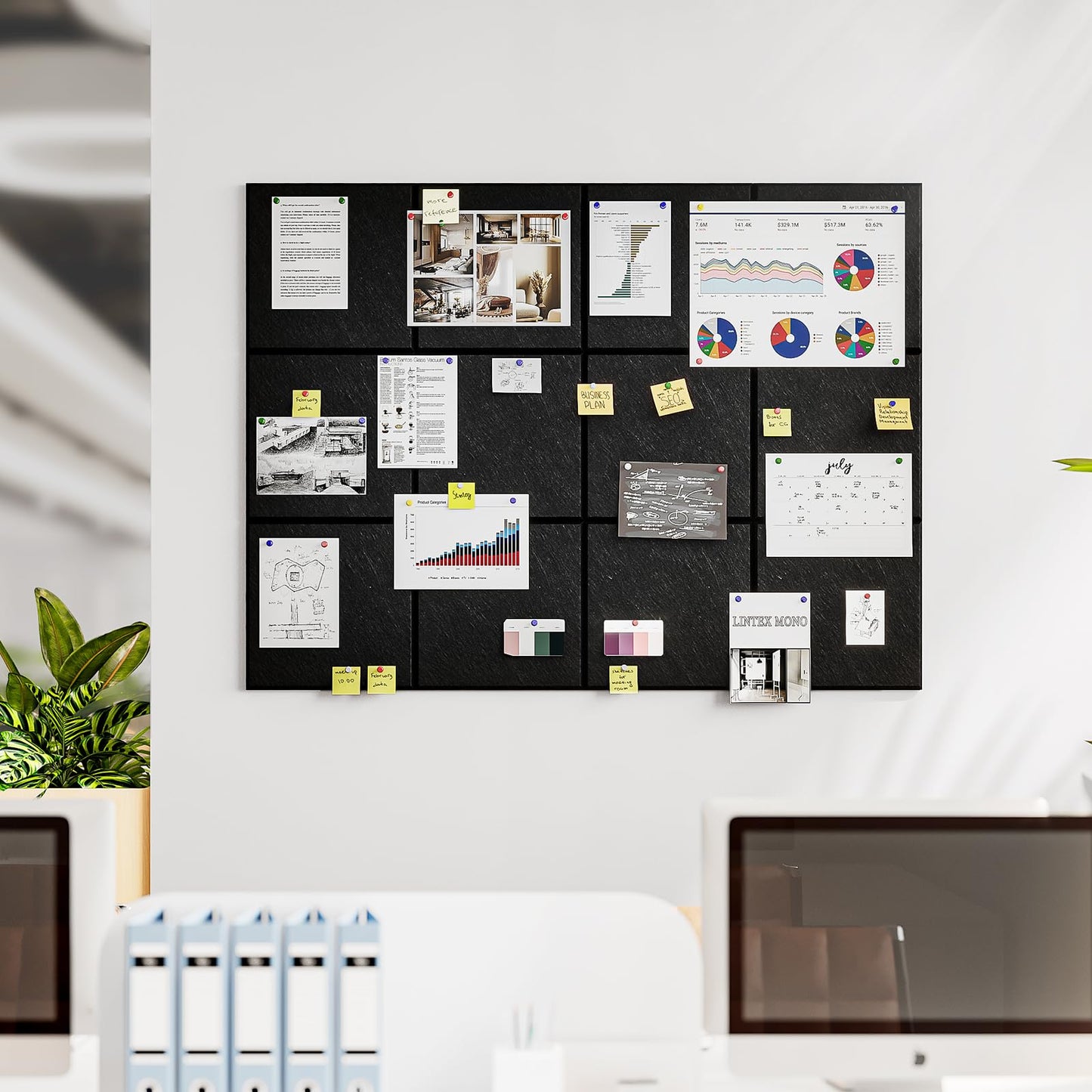 Uoisaiko Felt Cork Board for Wall: Extra Large Bulletin Board for Office - 12 PCS Thick Corkboard Tiles Grey Pin Board Squares Adhesive
