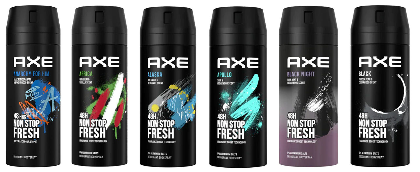 12 AXE body spray deodrant Anit-Aerspirant (12X 150 ml/5.07 oz, Mix within the available kinds)