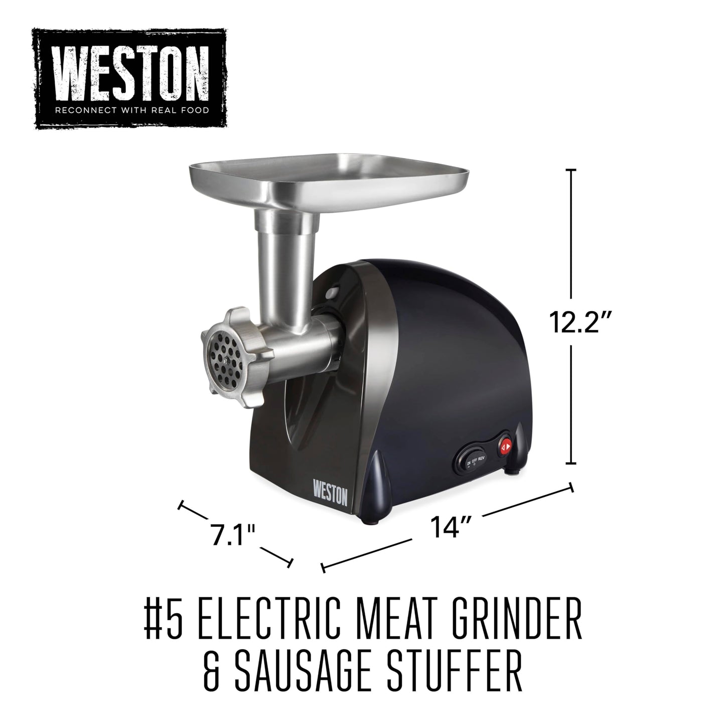 Weston Electric Meat Grinder & Sausage Stuffer, Num. 5 500 Watt, 5/8 HP Motor, Grinds 2 lbs Per Minute, Includes Stainless Steel Grinding Plates, Black (82-0330-W)