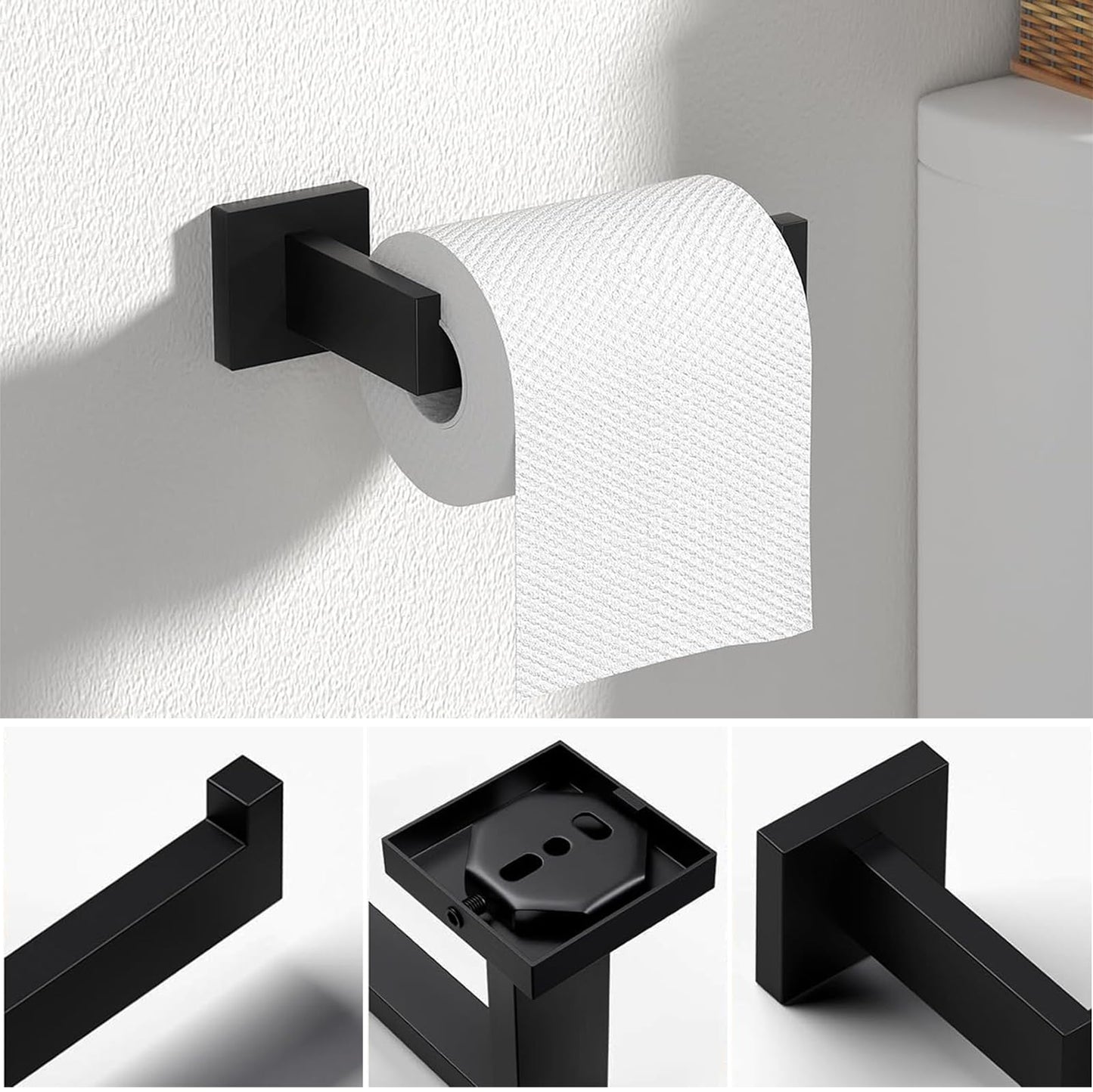 JOPOFI 5 Piece Bathroom Towel Bar Set - 23.6 Inch Bathroom Towel Holder, Thicken Stainless Steel Towel Racks for Bathroom Wall Mounted, Bathroom Hardware Accessories Set - Matte Black