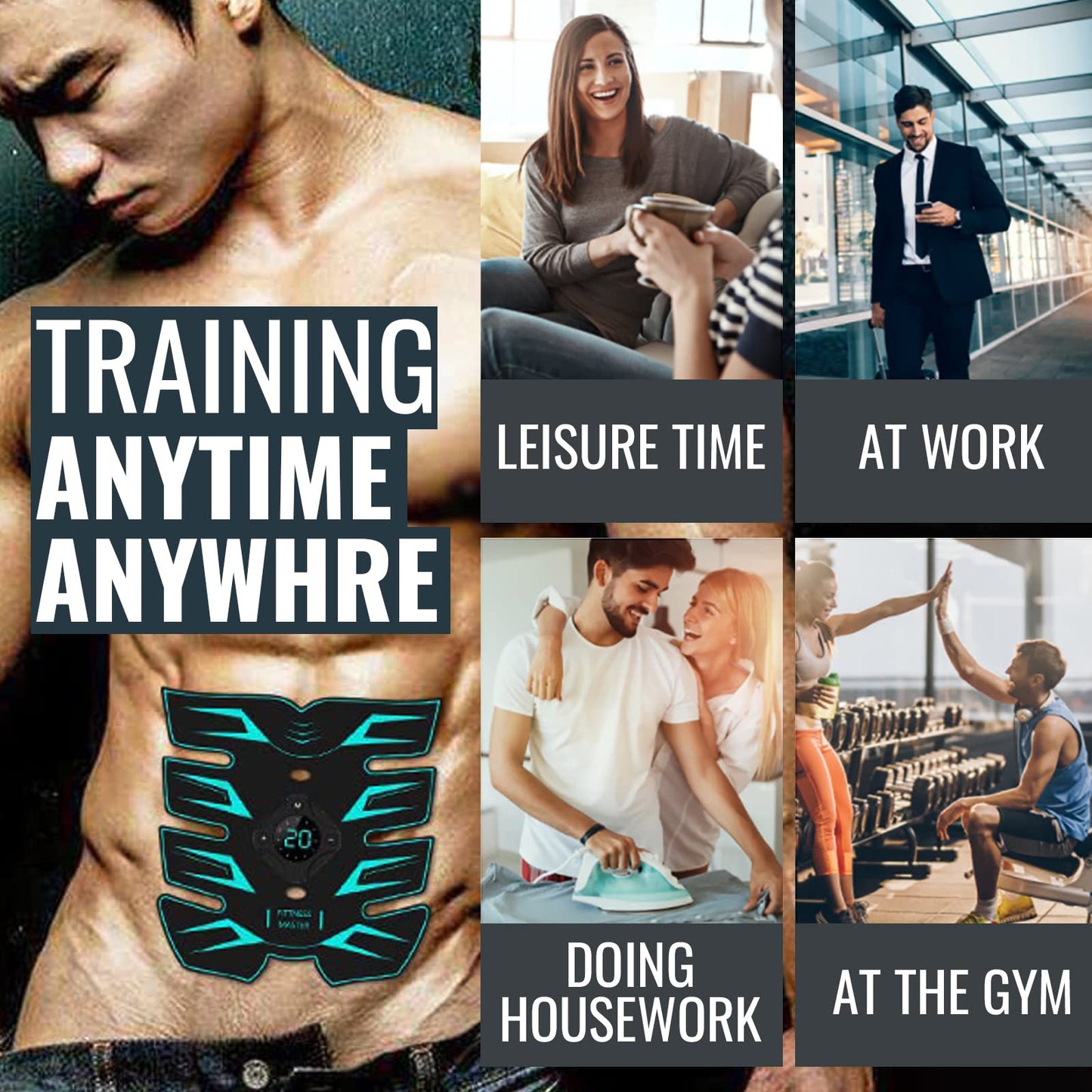 Innocareer Abs Stimulator, EMS Muscle Stimulator Fitness Equipment for Abdomen Arms Shoulder Back Leg Hip, Ab Stimulator for Women & Men
