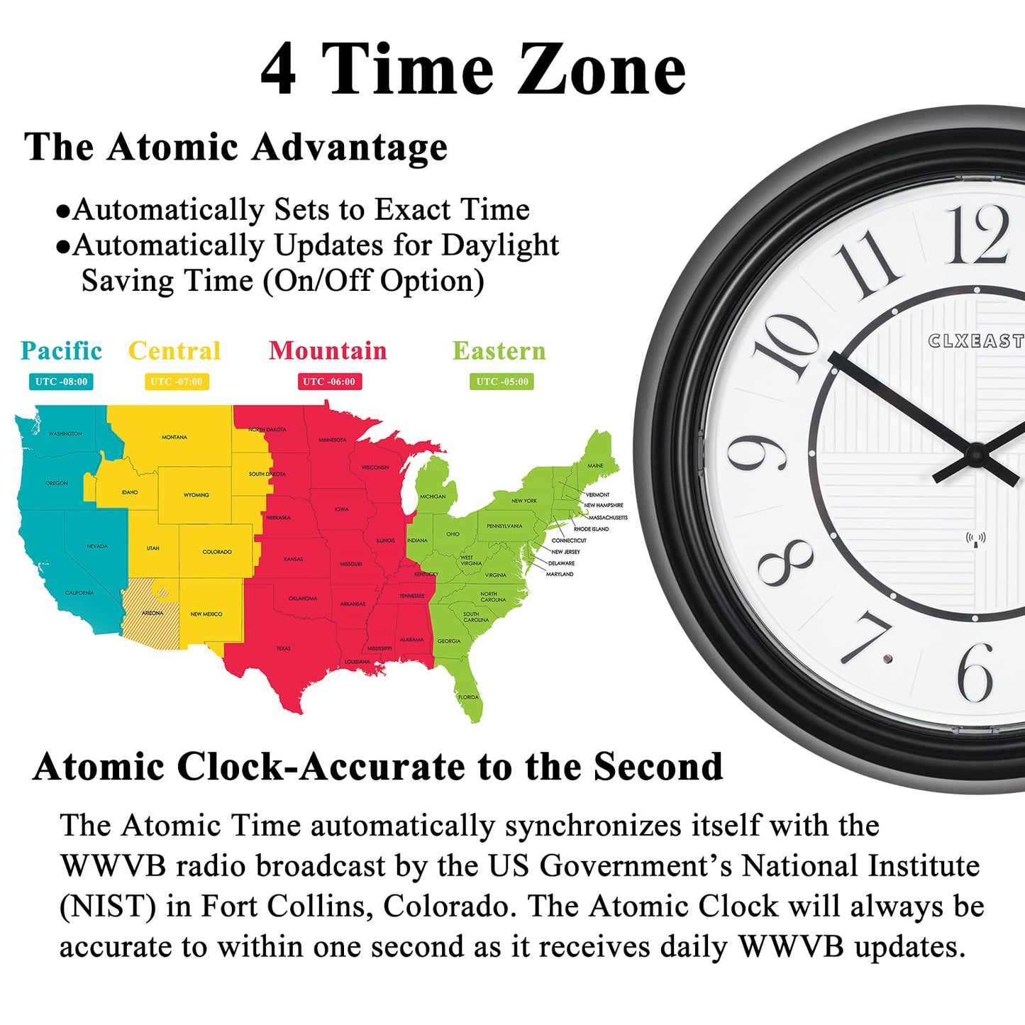 CLXEAST 14 Inch LED Illuminated Indoor Outdoor Atomic Analog Wall Clock Battery Operated, Glow in The Dark Wall Clock for Living Room, Home Office,Bathroom,Kitchen,Oil Rubbed Bronze Black Finish