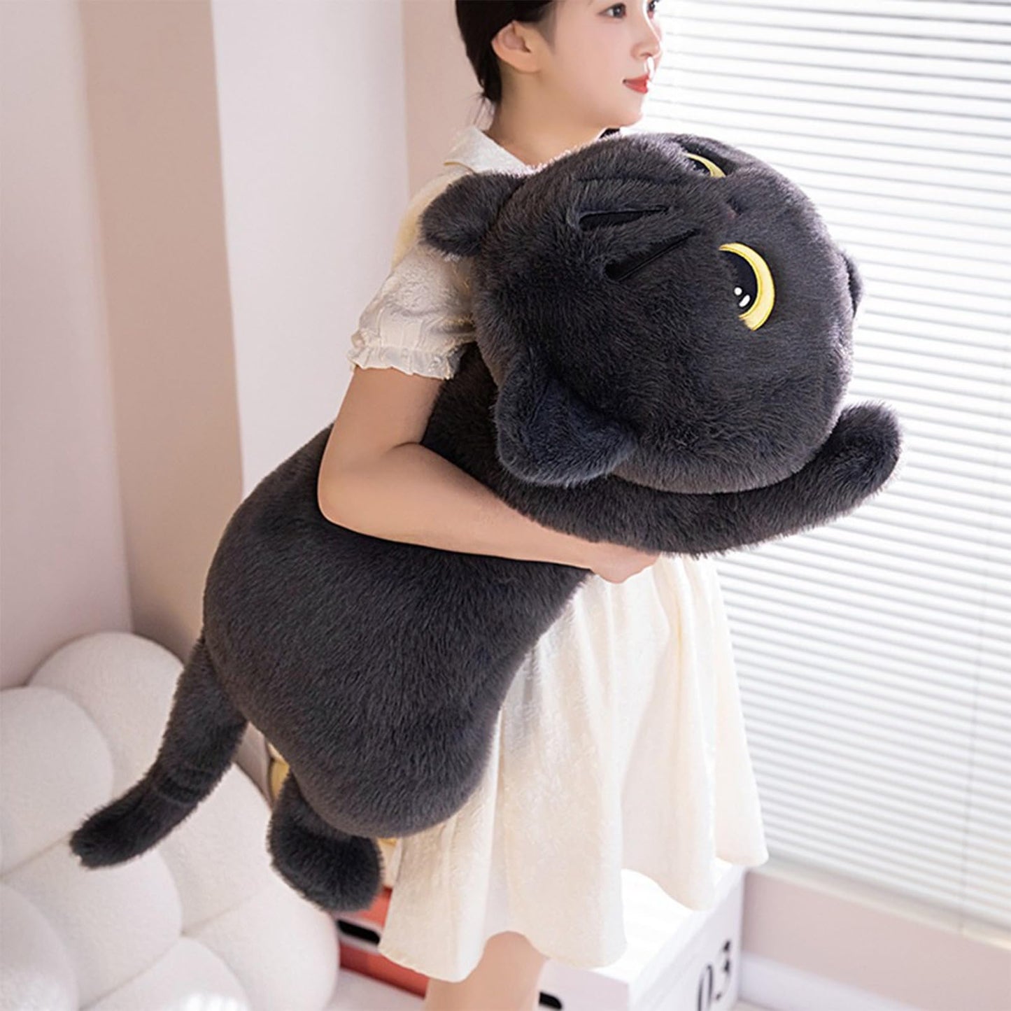 PEACH CAT 35.4" Long Cat Plush Pillow Cute Kitten Stuffed Animals Plushies Toy Gifts for Kids Grey