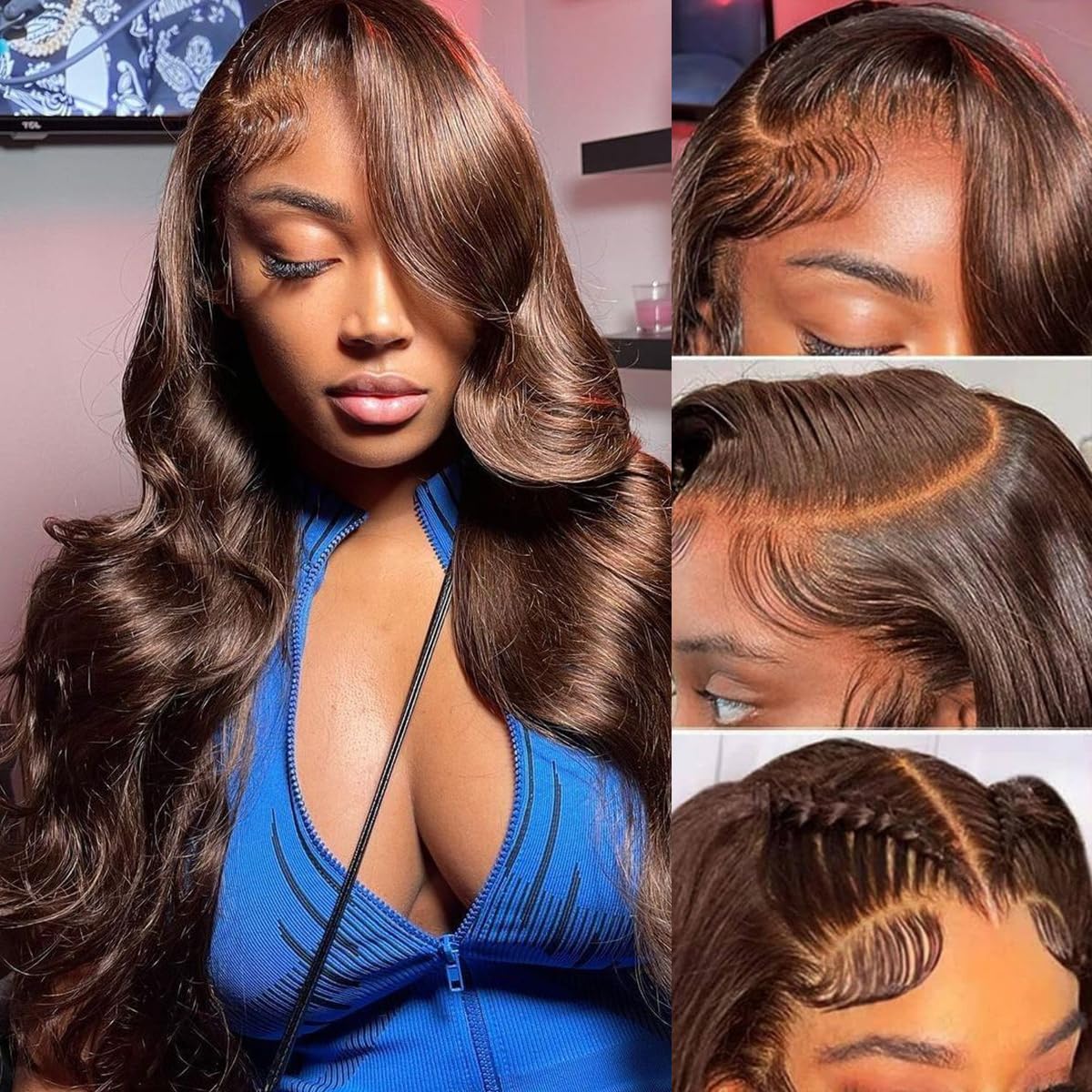 GOLFMAX 30 Inch Chocolate Brown Lace Front Wig Human Hair Body Wave 13x6 HD Lace Front Wigs Pre Plucked 200 Density Colored Brown Wig Human Hair Wigs For Women