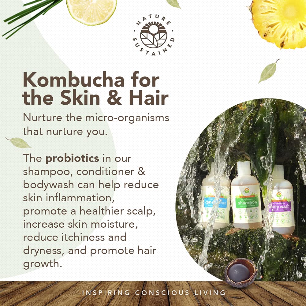 Probiotic Soapberry Body Wash, Shampoo & Conditioner Gift Bundle [Unscented] (3 Pack, pH Balanced) for Dry Hair and Sensitive Skin - (9 Oz. Bottles)