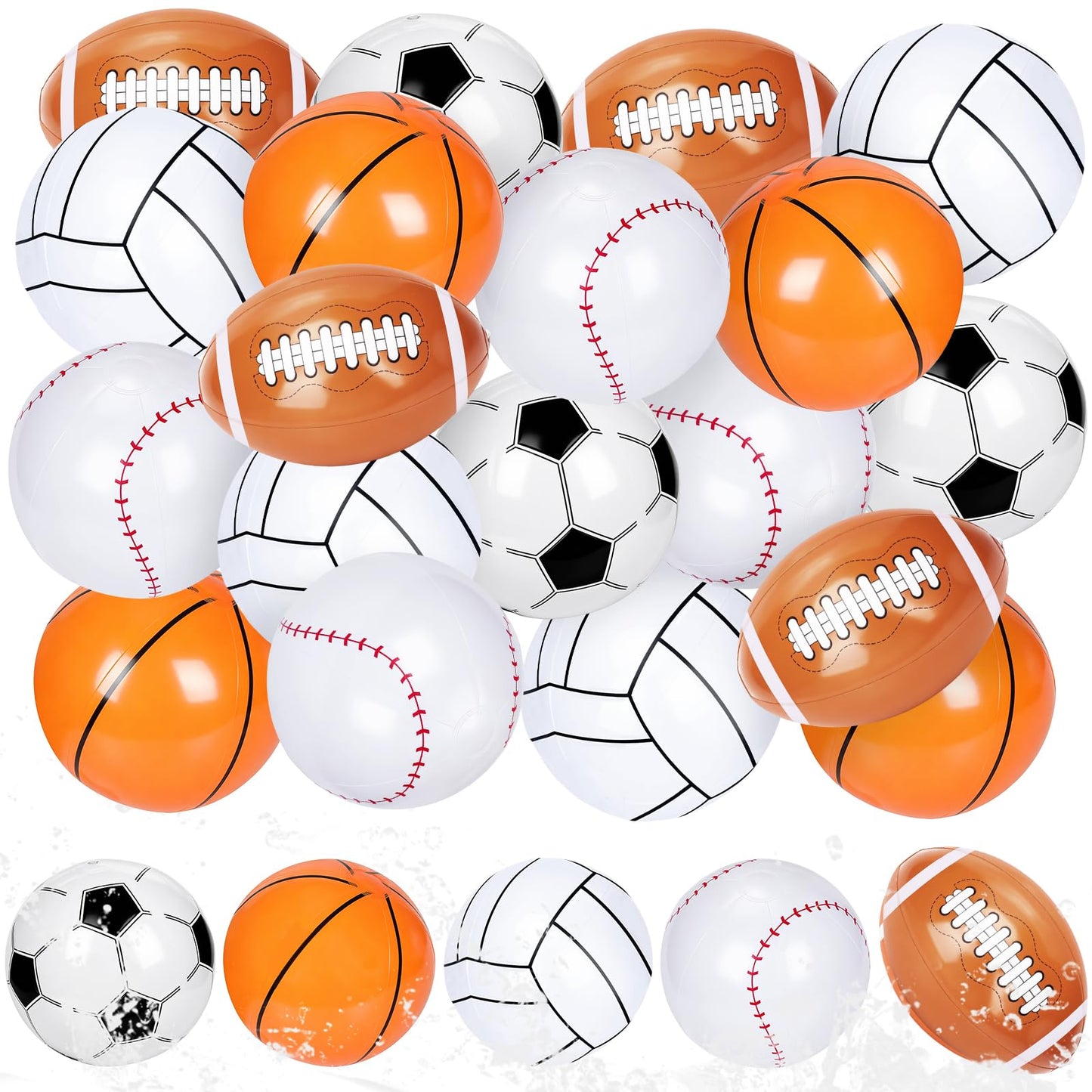 40 Pieces Inflatable Sports Beach Balls, 8 in Inflatable Ball Basketball, Baseball, Football, Soccer, Volleyball Beach Balls for Summer Pool Game Sports Themed Party Decorations Birthday Party Favors
