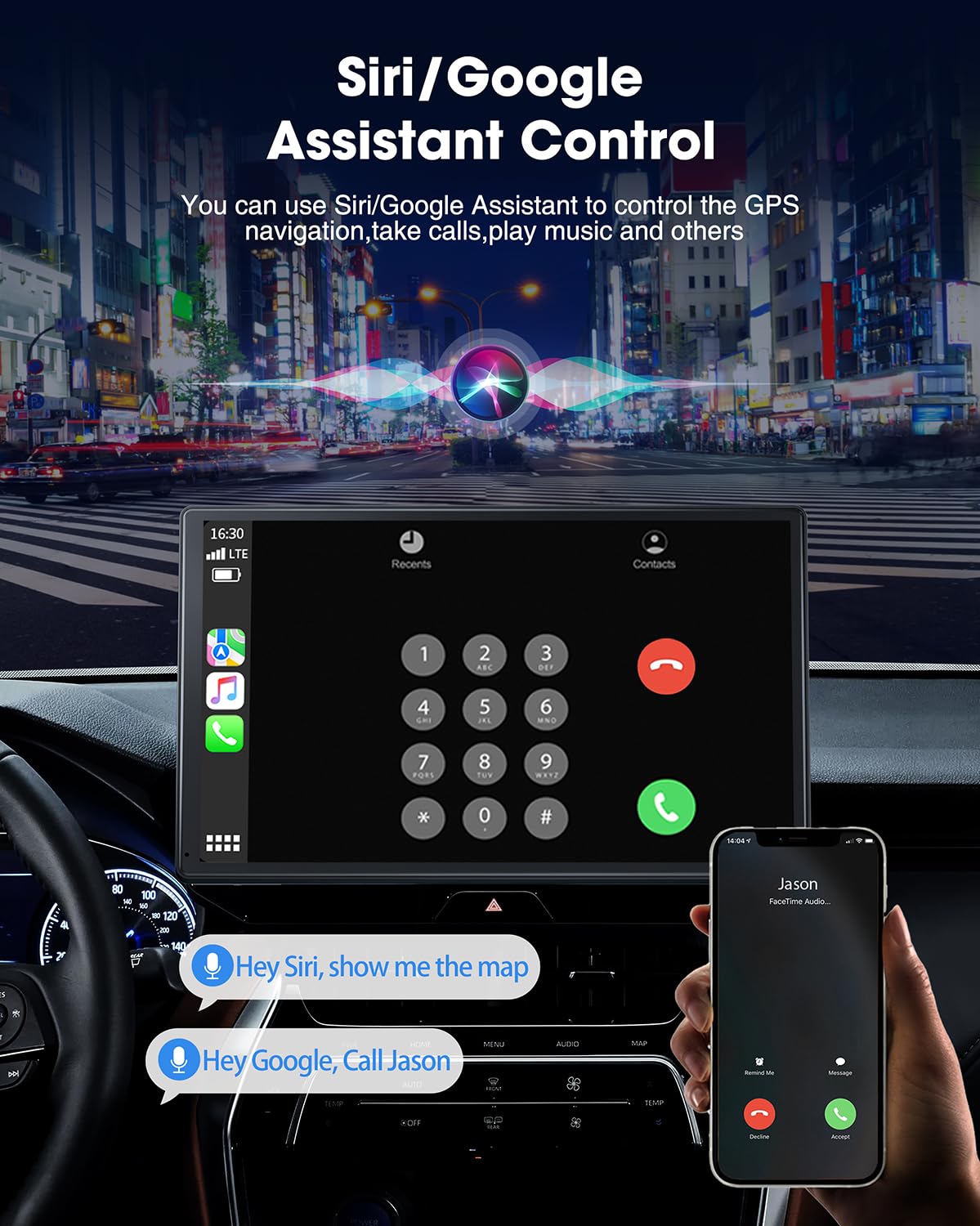 LAMTTO 9 Inch Wireless Car Stereo with Apple Carplay & Android Auto,Portable Touch Screen GPS Navigation for Car,Car Audio Receivers with Bluetooth,Airplay,AUX,Screen for All Vehicles