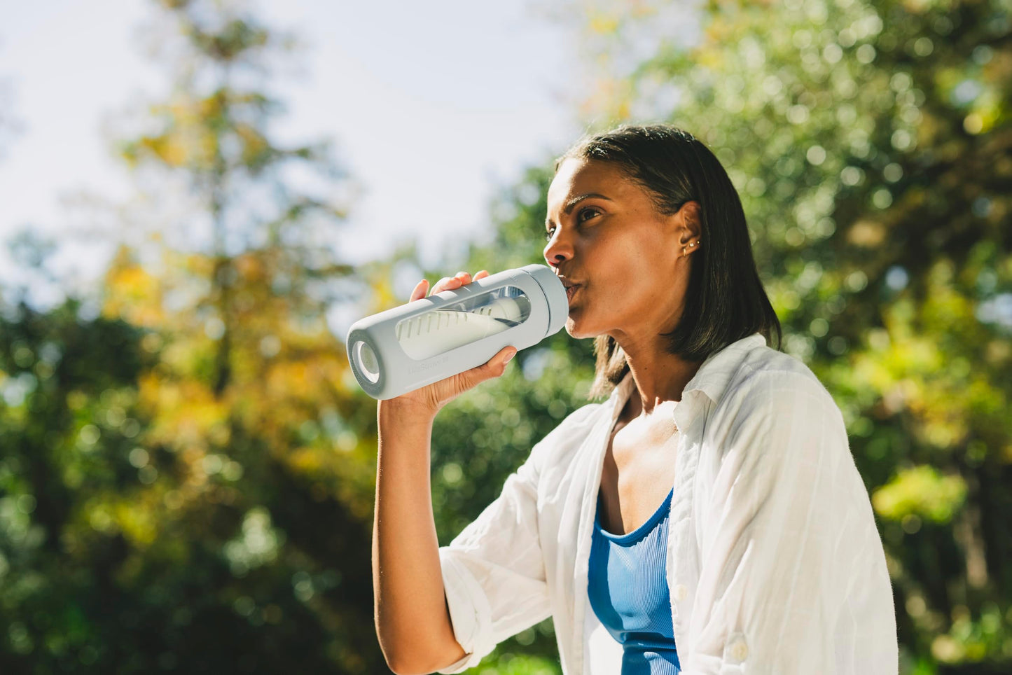 LifeStraw Go — Glass Water Filter Bottle Made from Hand-Blown Glass with Silicone Sleeve for Hydration at Home or on-the-go, 20 oz, Provence Purple