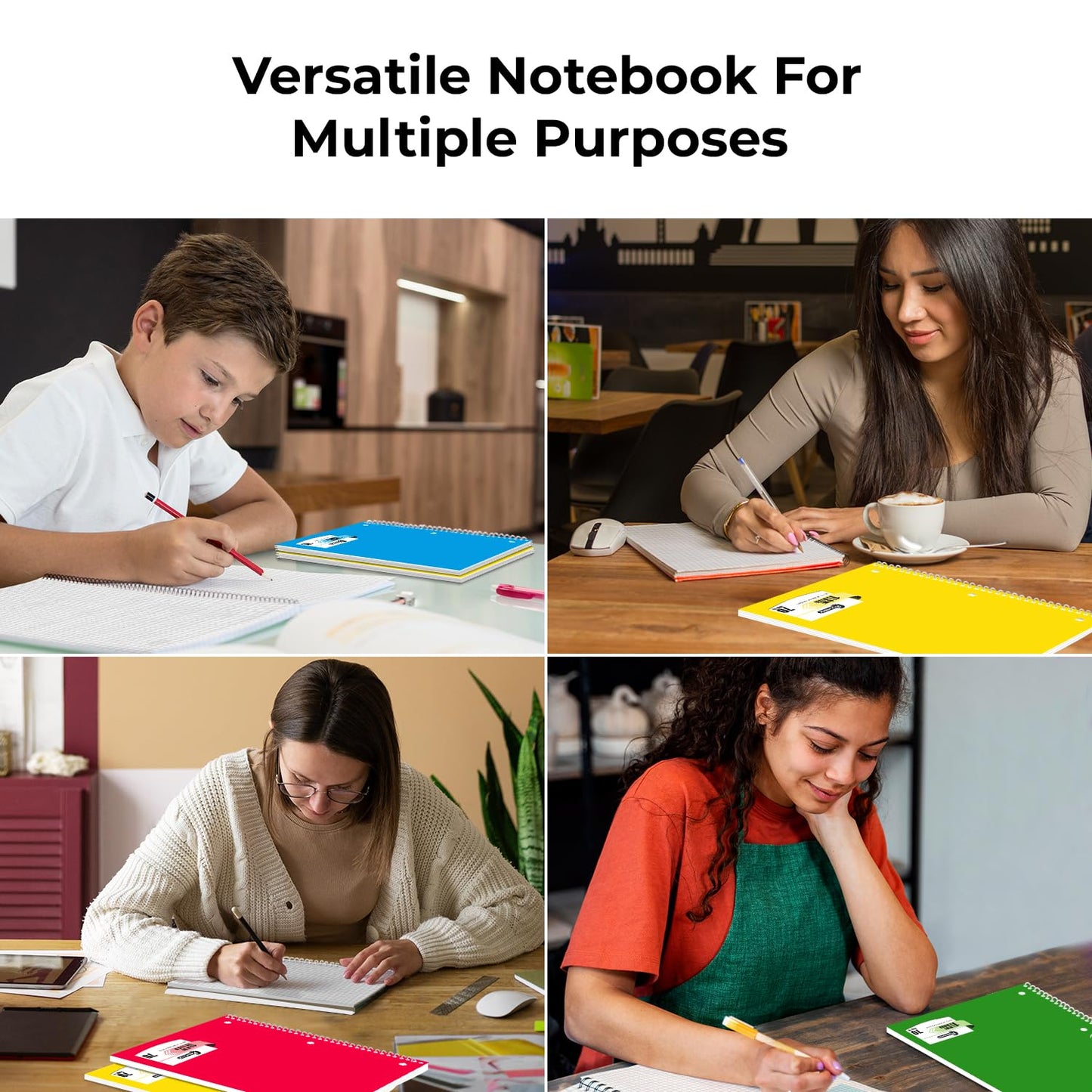 Rosmonde 1 Subject Graph Paper Spiral Notebook, 24 Pack, 70 Sheets (140 Pages), 8 x 10-1/2" Bulk 4x4 Spiral Bound Grid Notebooks, 3 Hole Punched Single Subject Quad Ruled Spiral Notebooks for School