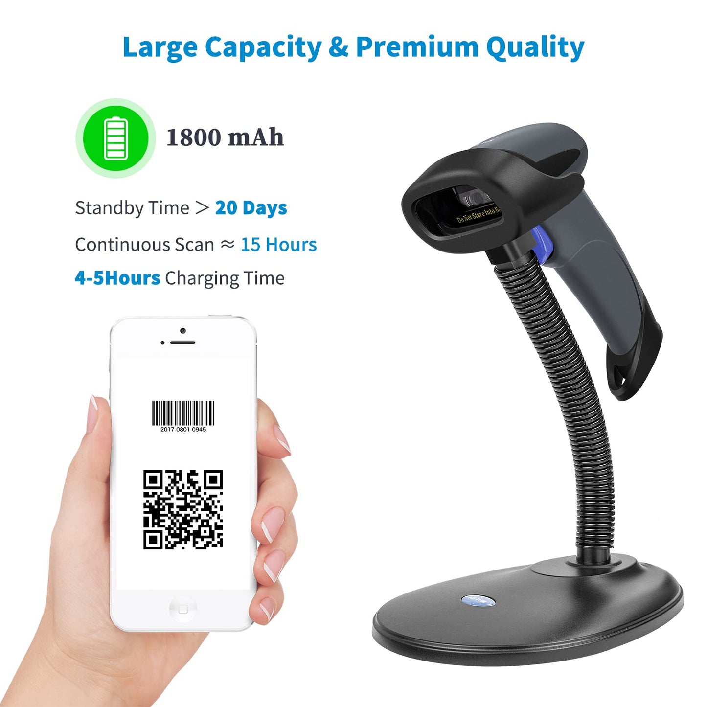 NETUM Wireless 2D QR Barcode Scanner Bluetooth with Stand, 3 in 1 Automatic Bar Code Imager Reader Handhold Scanner Gun Compatible for Laptops, Computers, Cashier, POS -M8S