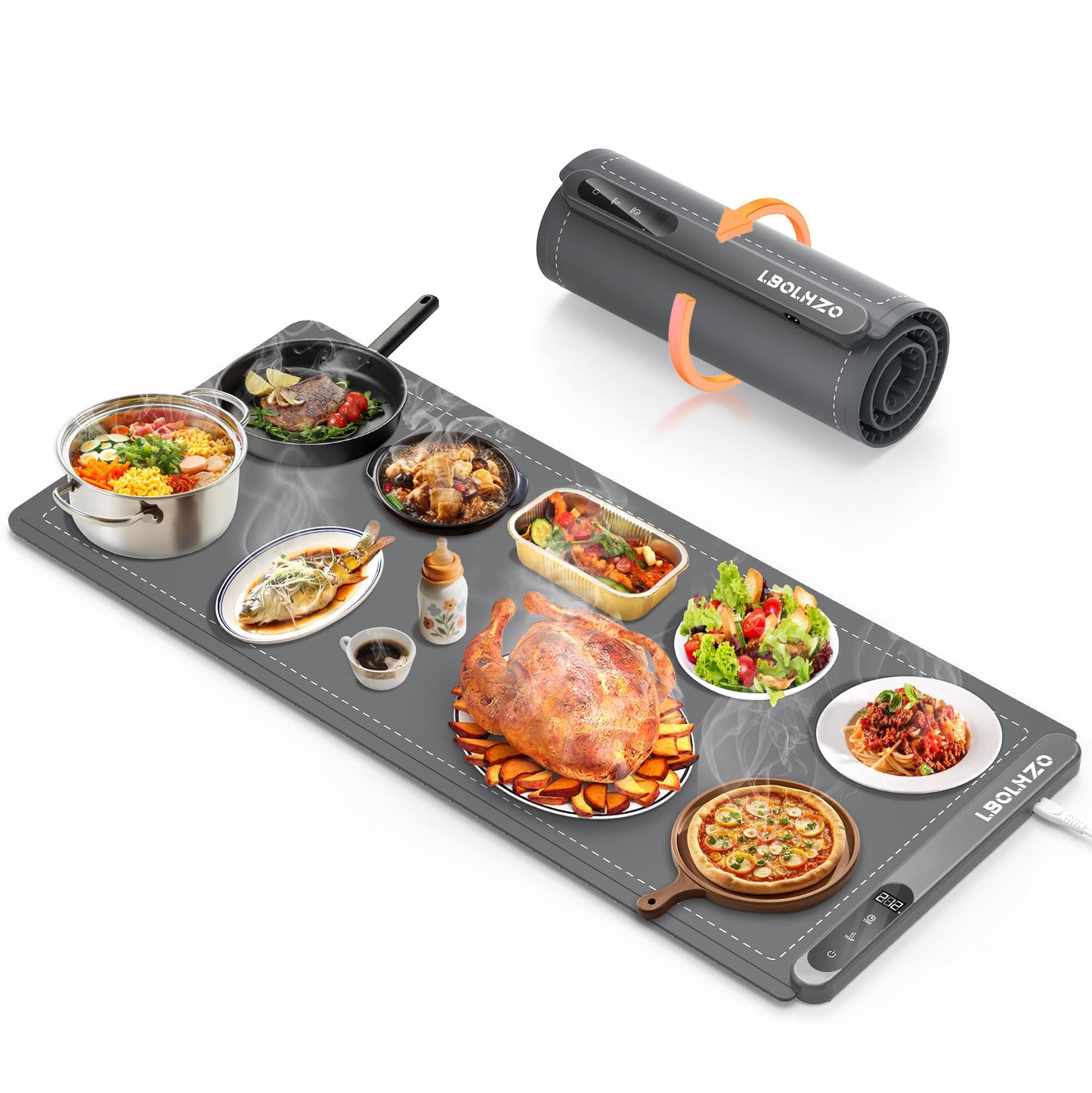 LBOLHZO Warming Mat For Food Extra Large 36"x16" 580W Food Warmer Chafing Dishes for Buffet,Food Warming Mat,Food Warmers for Parties Buffet,Portable Heating Pad 6 Level Temp 6 Hour Timer (Plus Grey)