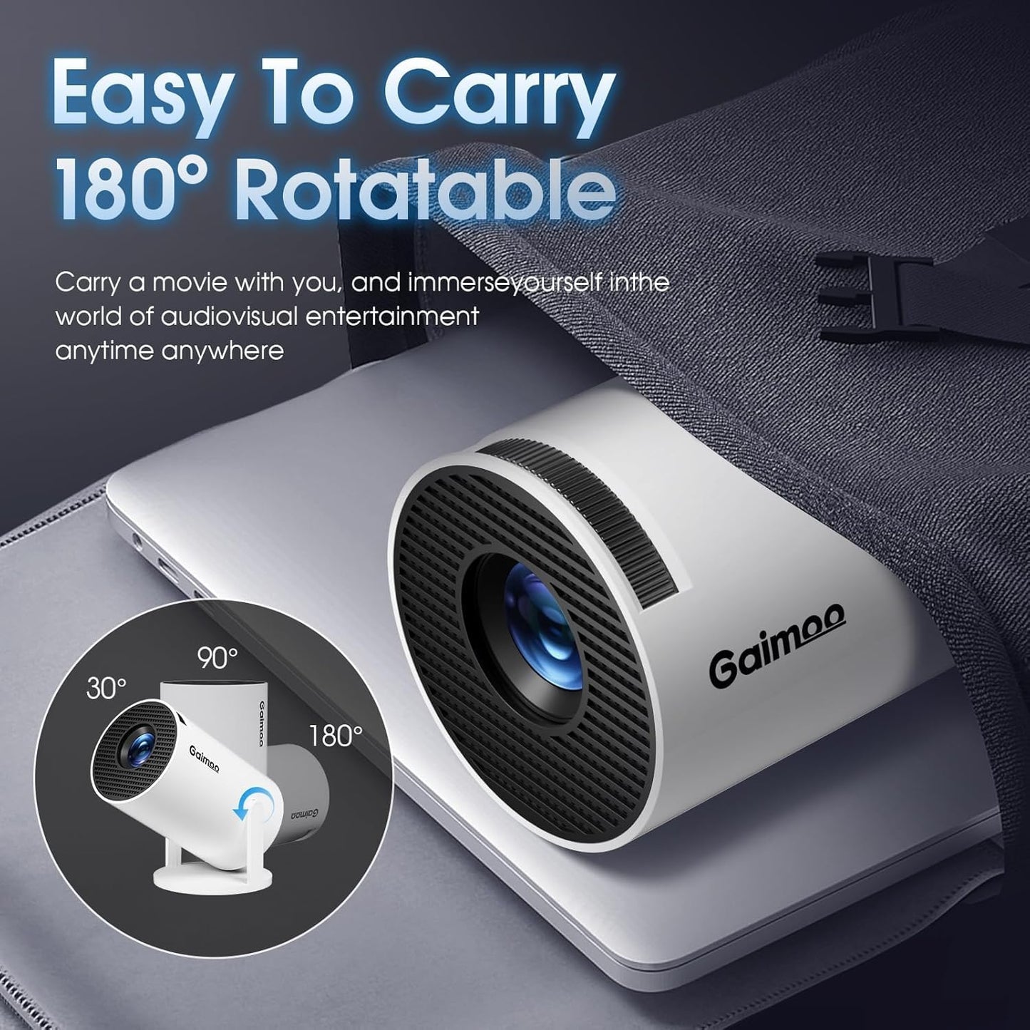 Mini Projector with WiFi and Bluetooth Built-in Apps Smart Projector Support 4K 1080P FHD 180° Adjustable Auto Keystone Compatibile with HDMI/TV Stick/Memory Stick/Laptop, White