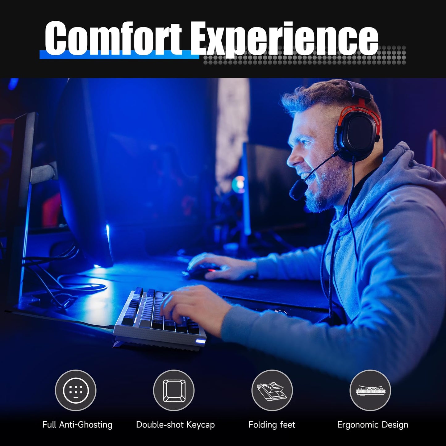 KEMOVE K98SE Mechanical Gaming Keyboard, 98 Keys LED Backlit Programmable Keyboard, 96% Wired Computer Keyboard with Double Sound Dampening Foam, Pre-lubed Red Switch
