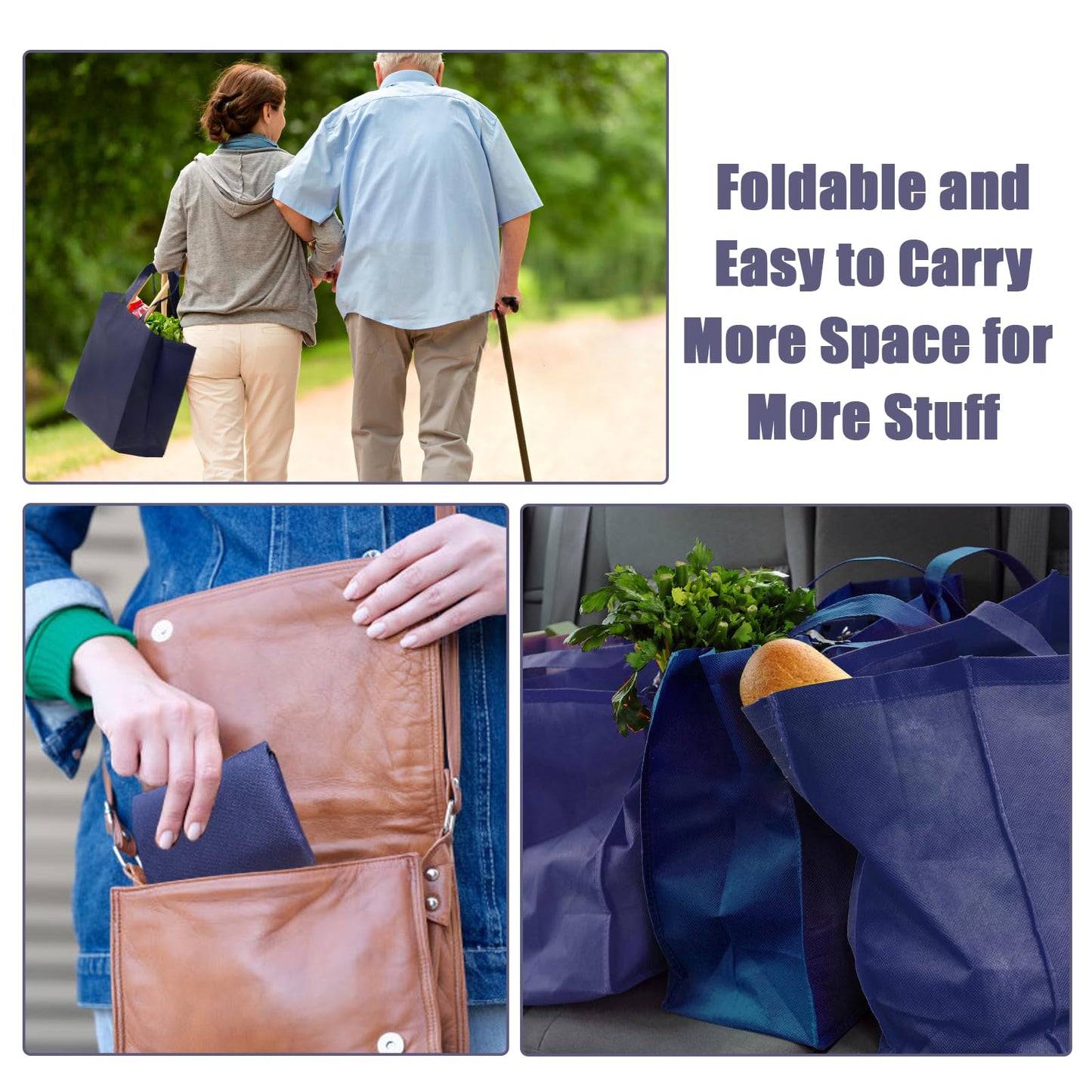 Retainbre 50Pcs Reusable Non Woven Shopping Bags Large Foldable Totes Bag with Handles Grocery Handbag Bulk for Boutiques