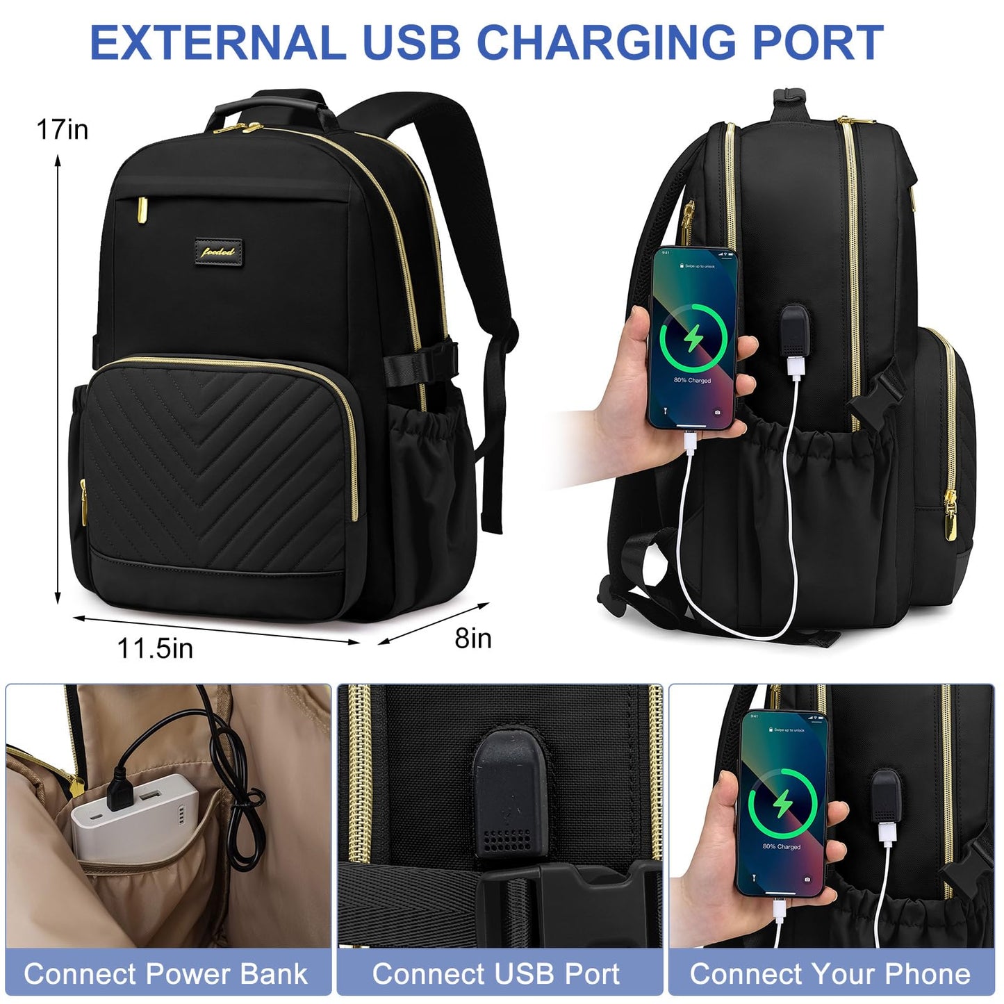 Laptop Backpack for Women Bookbag: 15.6 inch Work School Backpacks with Pouch Pocket for Large Capacity Cup & USB Charger College Book Bag Travel Business Nurse Teacher Bookbags Anti-theft Back Pack