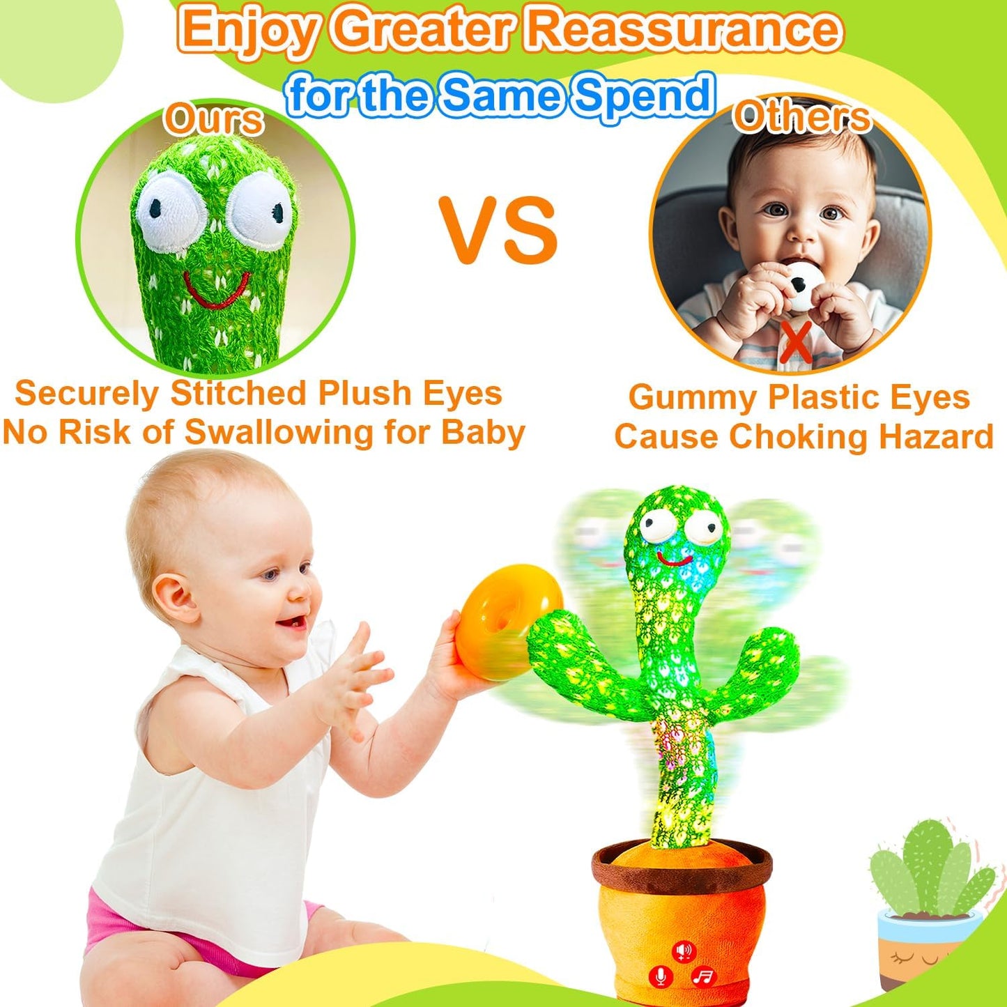 Volume Adjustable Dancing Talking Cactus Toy for Baby Toddler, Interactive Cactus Baby Toy, Mimicking Singing Repeating, Toddler Baby Toys, Birthday Gifts for Girls Boys