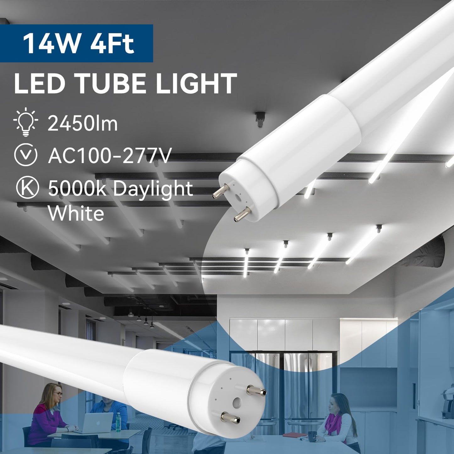 30 Pack T8 LED Bulbs 4 Foot, LED Fluorescent Tube Replacement, 4ft LED Tube Light, Plug&Play or Ballast Bypass, 14W, 2450 LM,5000K Daylight White,Single or Double End Powered, Frosted