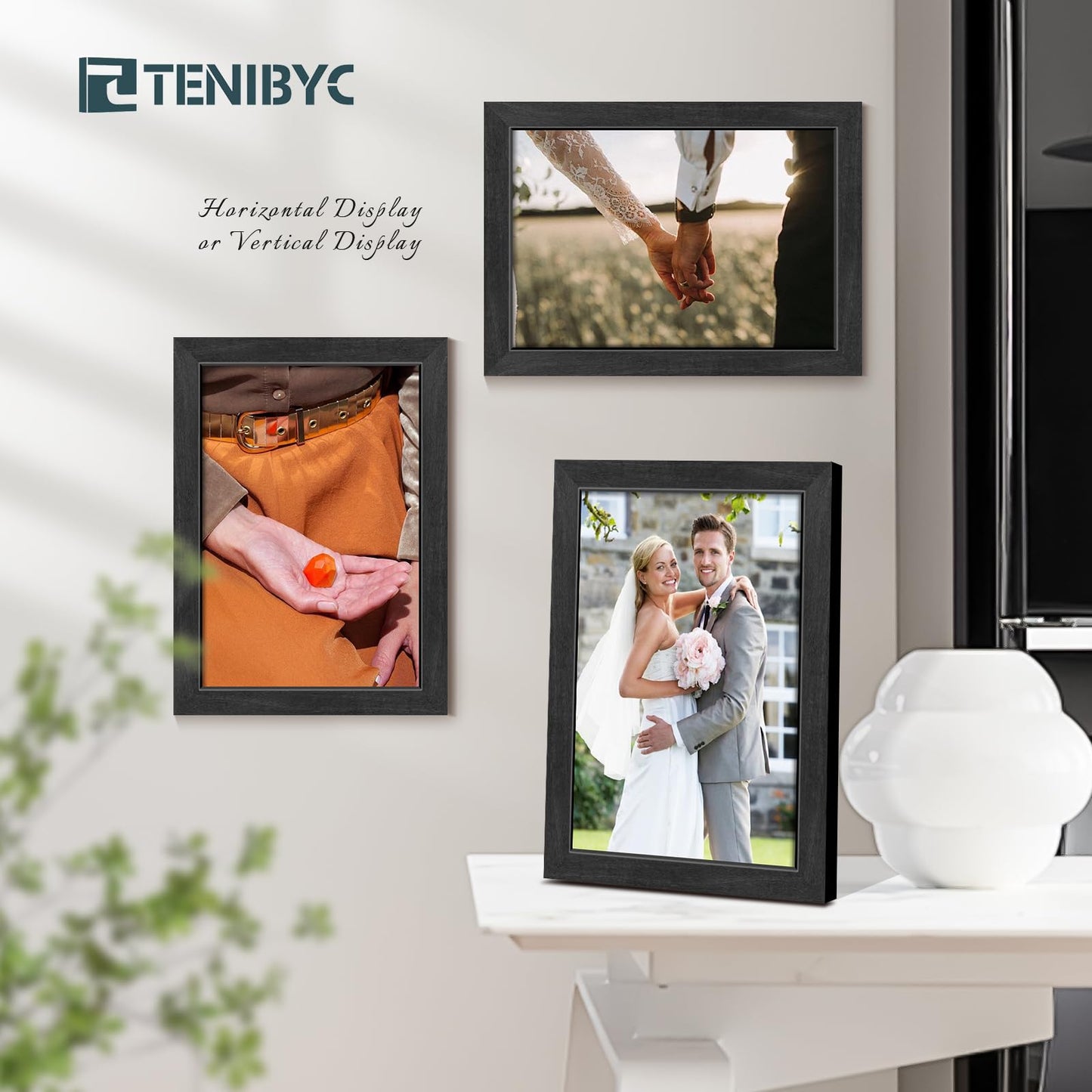 TENIBYC 8.5x11 Picture Frame Black - 4 Pack, HD Tempered Glass, Elegant Wood Grain Photo Frame, Suitable for Certificate Document, Table or Wall Display