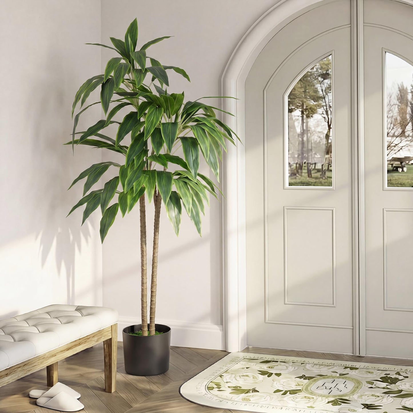 DUMOS 51in Artificial Dracaena Tree, 4FT Lifelike Faux Indoor Floor Plant with Bendable Leaves, Potted Tall Fake Plant for Living Room, Bedroom, Office Corner Decor