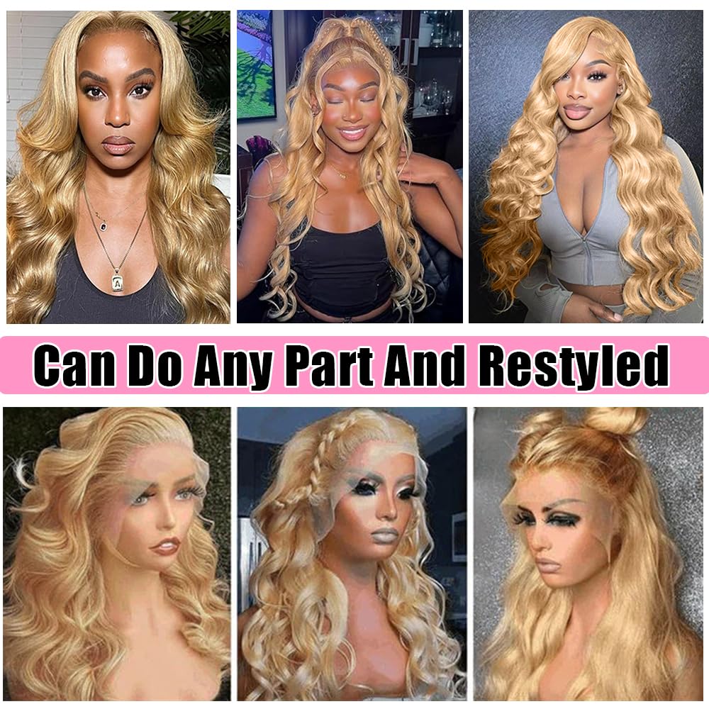 KTOOYKE 200% Density 30 Inch Honey Blonde 13x6 HD Lace Front Wig Human Hair Body Wave Lace Frontal Wigs Human Hair Pre Plucked 27# Honey Blonde Wig Human Hair Glueless Wigs Human Hair
