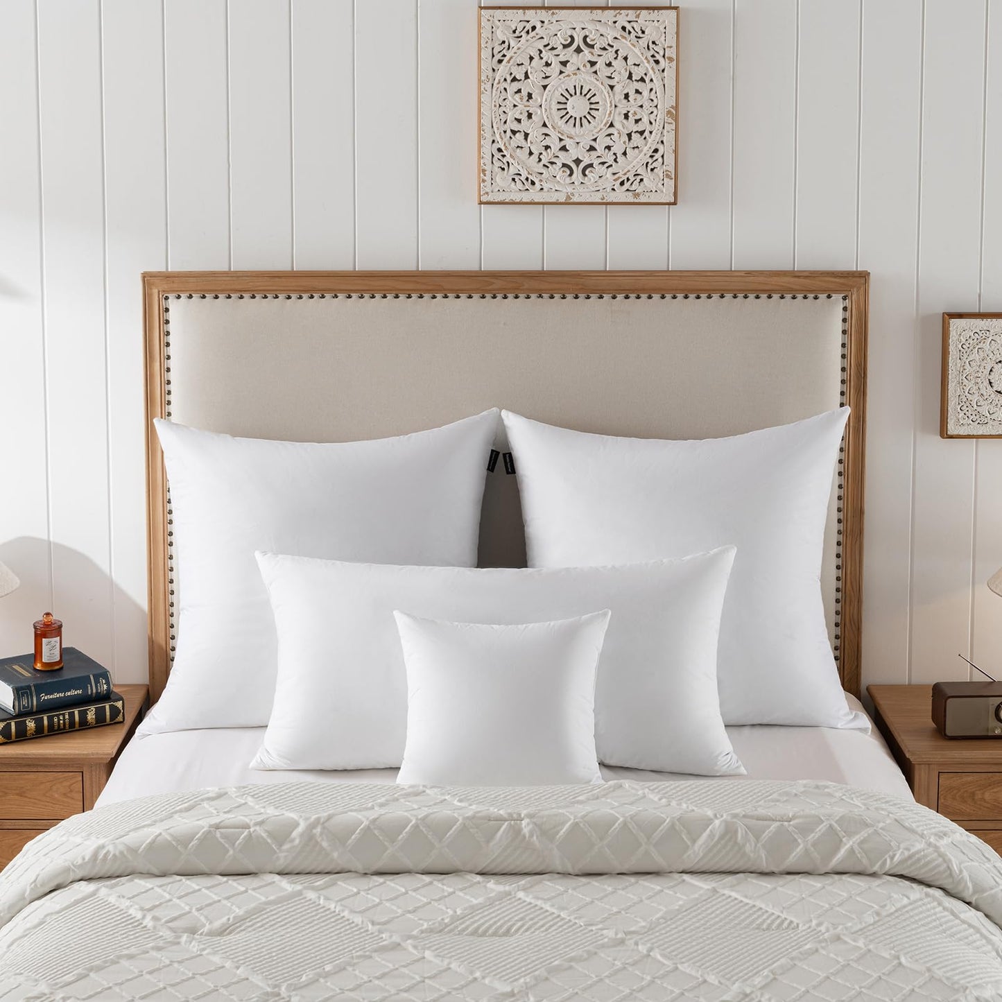 basic home Hotel-Style Goose Feather Down Euro Pillow Insert for Sofa & Bed - 100% Odorless & Plump Cushion Filler - 233TC Cotton with Inner Liner to Prevent Poking (28x28 Inch)