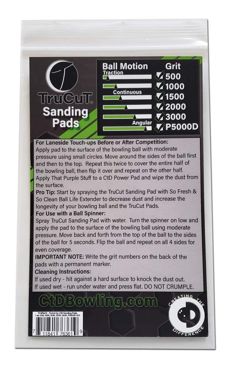 Creating the Difference TruCut Sanding Pads | 6 Pack Variety (1 each - 500, 1000, 1500, 2000, 3000 & 5000) | 5” Diameter | Made Specifically for Bowling Balls | Resurfacing – Surface Management