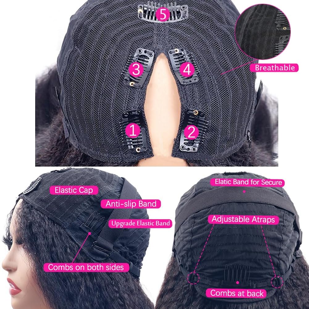 PRIMELACE V Part Wig Human Hair 20 inch Kinkycurly Wig Human Hair Upgrade UPart Human Hair Wig Brazilian Curly V Part Wig 180% Density No Leave Out No Glue