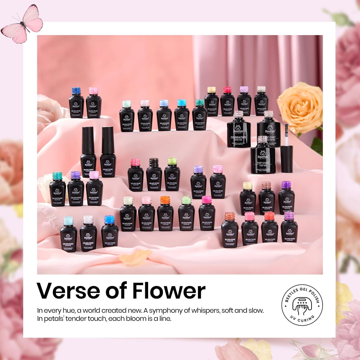 beetles Gel Polish Set 36 Colors Verse of Flower Collection Spring Summer Gel Nail Polish Pink Red Green Blue Gel Polish with 3Pcs Base Top Coat Soak off UV Gel & Nail Art Stickers Gifts for Women