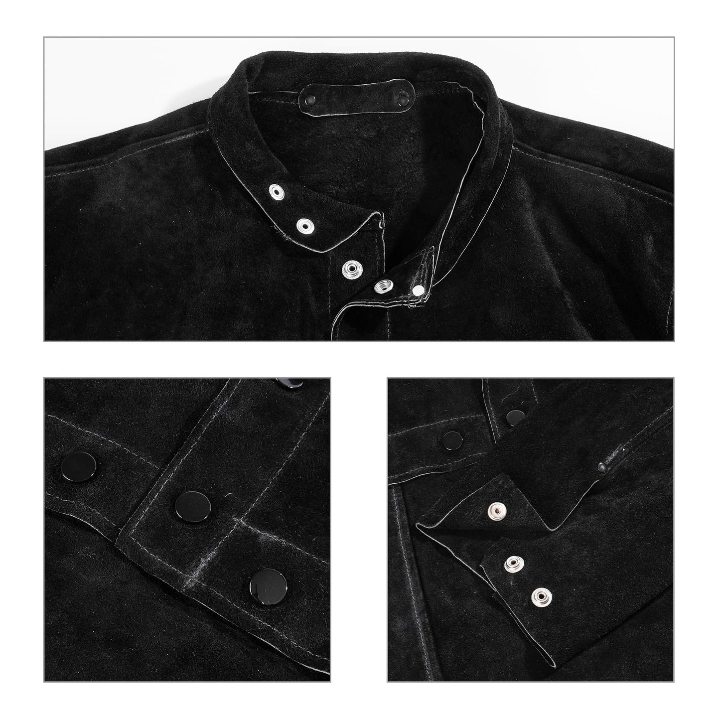 LeaSeek Leather Welding Jacket, Flame-Resistant Heavy Duty Split Cowhide Leather Open Back Welder Jacket for Men & Women