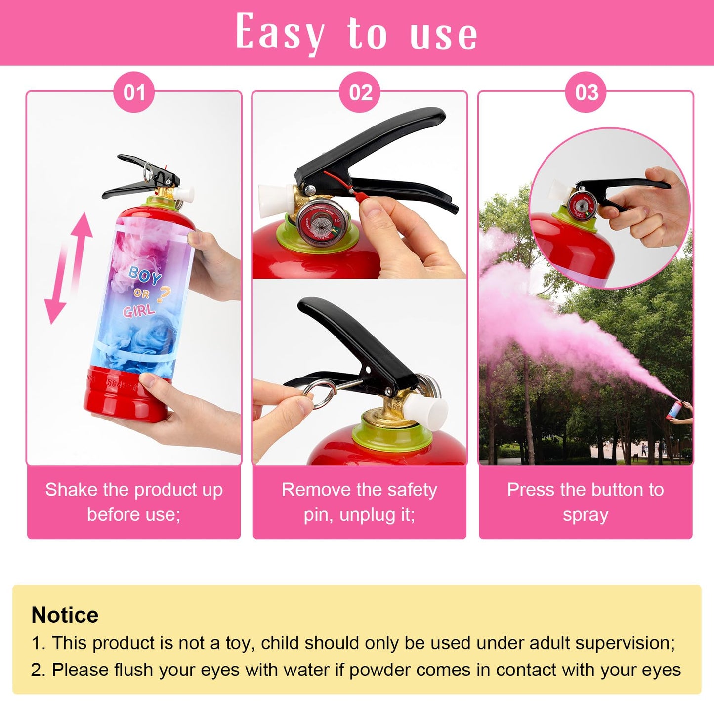 QIYVLOS Giant Gender Reveal Fire Extinguisher 2 Packs, Gender Reveal Ideas, Baby Girl Reveal Party Ideas for Gender Reveal Decorations with 2.3ib Powder (Pink)