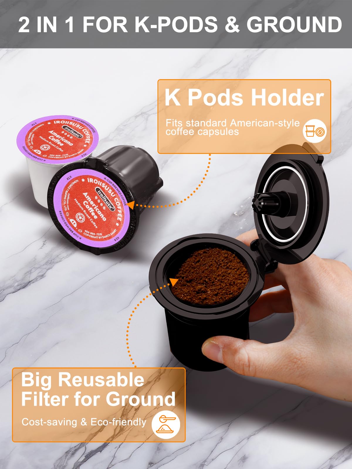 Karosie Small Single Serve Coffee Maker, Fast Brew for K-Cup & Ground Coffee, 6-12 Oz Brew Sizes, One-Button Single Cup Coffee Maker, Coffee Machine with Descaling Reminder