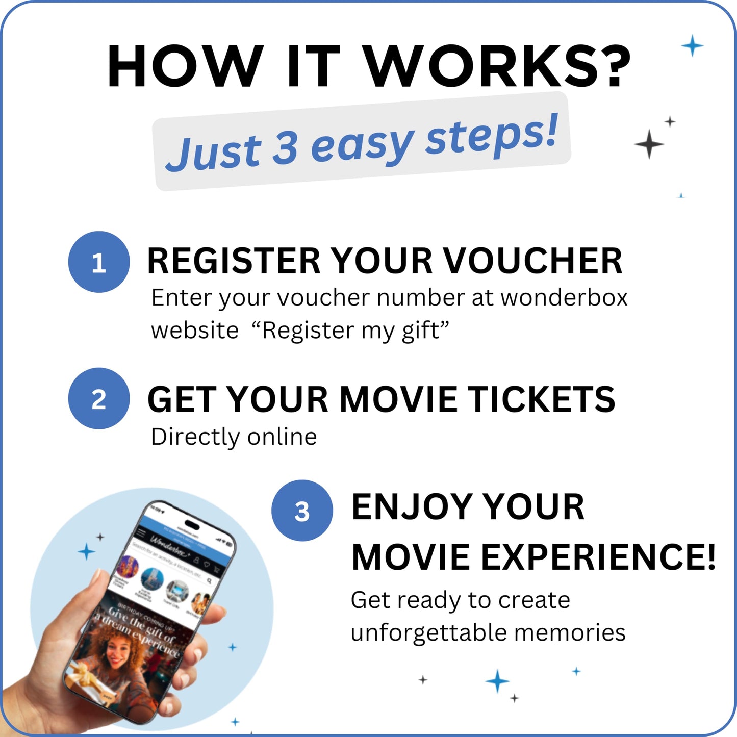 WONDERBOX AMC Movie Night Experience for 2, Gift Box with 2 Movie Tickets and 2 Popcorn, Valid at 550 Locations
