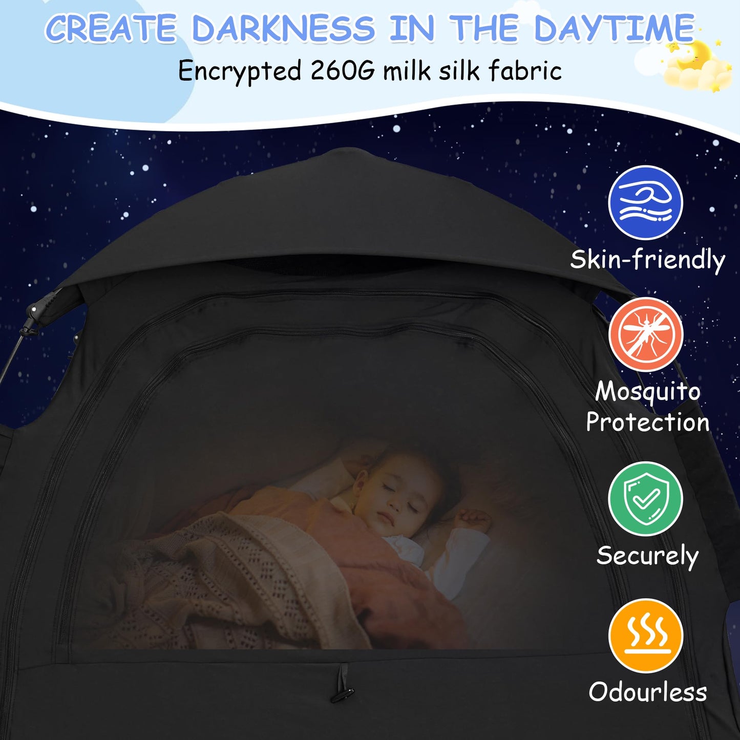 Sleep Tent for Pack N Play, Baby Sleep Tent One-Click Assembly Effective Light Blocking Tent for Sleep Pod & Mini Crib, Light Blocking Tent for Babies and Toddlers