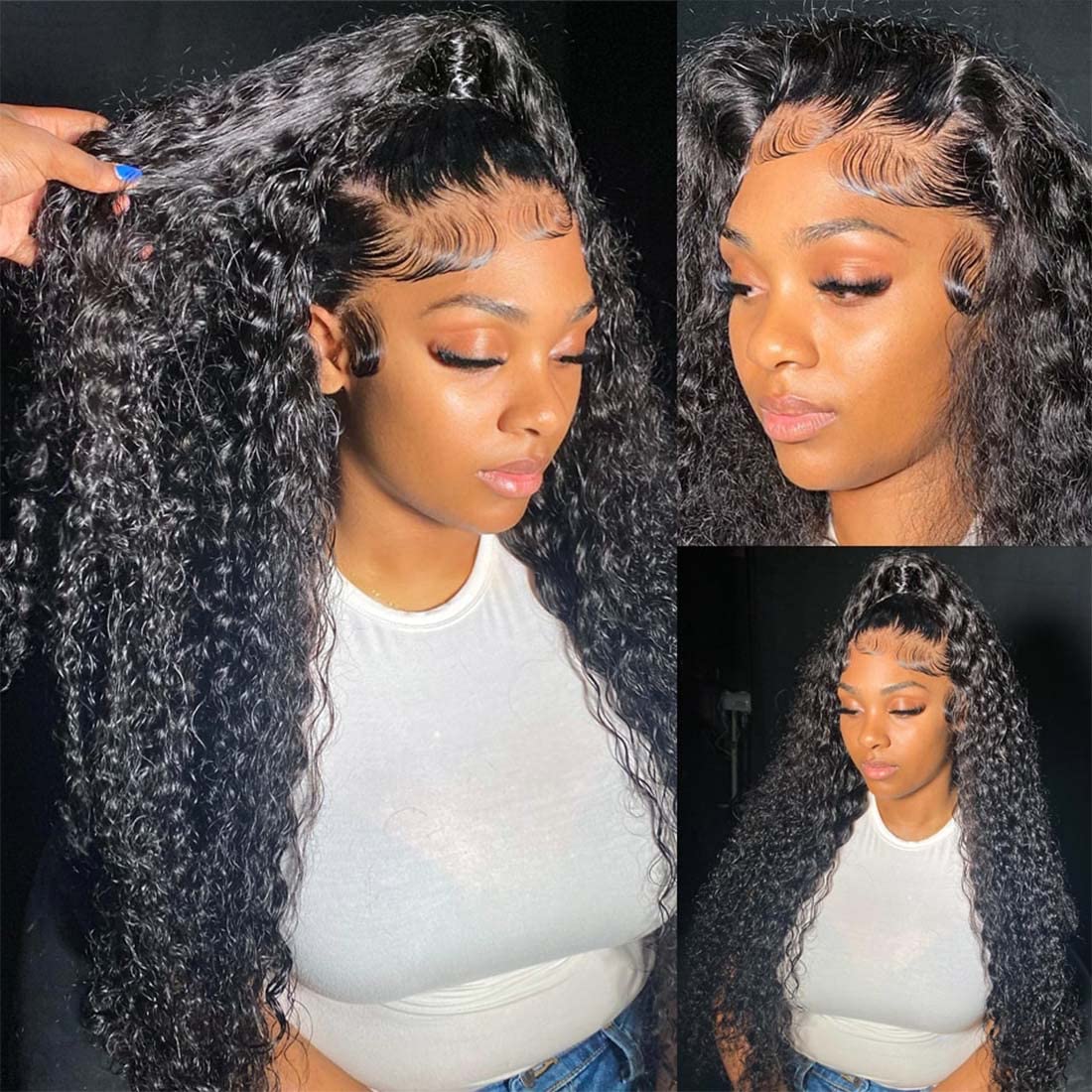 Tipiuli Deep Wave Lace Front Wigs Human Hair 13x4 HD Transparent Lace Frontal Curly Wigs for Women Human Hair 180% Density Glueless Wigs Human Hair Pre Plucked with Baby Hair Natural Color (26 Inch)