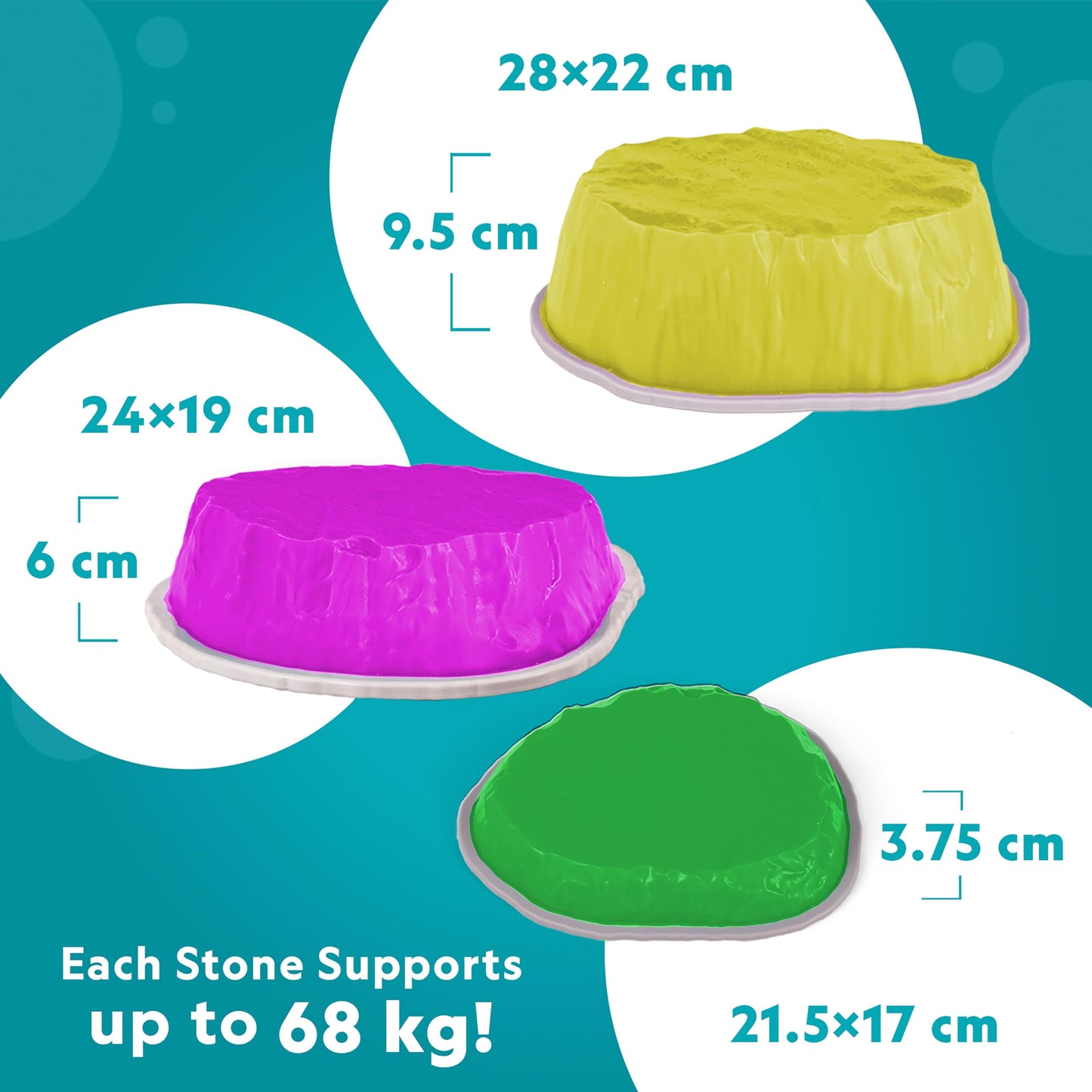 National Geographic Kids Jumbo Balance Stepping Stones – 12 Non-Slip Stepping Stones in 3 Heights with Foam Dice & Play & Learn Cards, Indoor & Outdoor Obstacle Course for Kids Ages 3+
