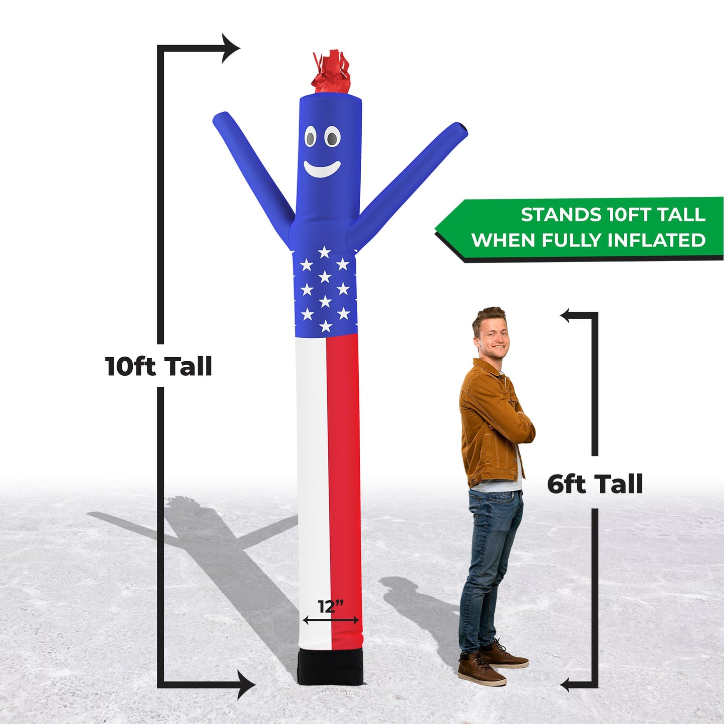 LookOurWay Air Dancers Inflatable Tube Man Attachment - 10 Feet Tall Wacky Waving Inflatable Dancing Tube Guy for Business Promotion - Blower Not Included - American Flag