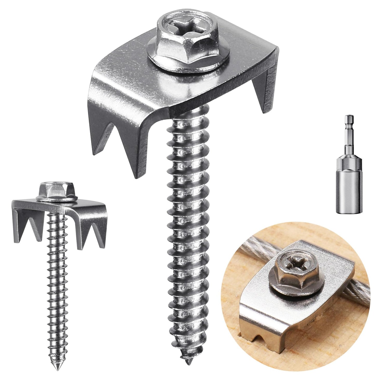 Fence Staples, Insaga 304 Stainless Steel Fence Nails for Softwood, Reusable Wire Fence Staples Screws for Mesh and Woven Fencing, 200pcs Fence Fasteners with Wire Fixer Hold Wire Firmly