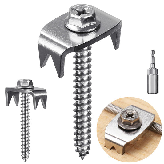 Fence Staples, Insaga 304 Stainless Steel Fence Nails for Softwood, Reusable Wire Fence Staples Screws for Mesh and Woven Fencing, 200pcs Fence Fasteners with Wire Fixer Hold Wire Firmly