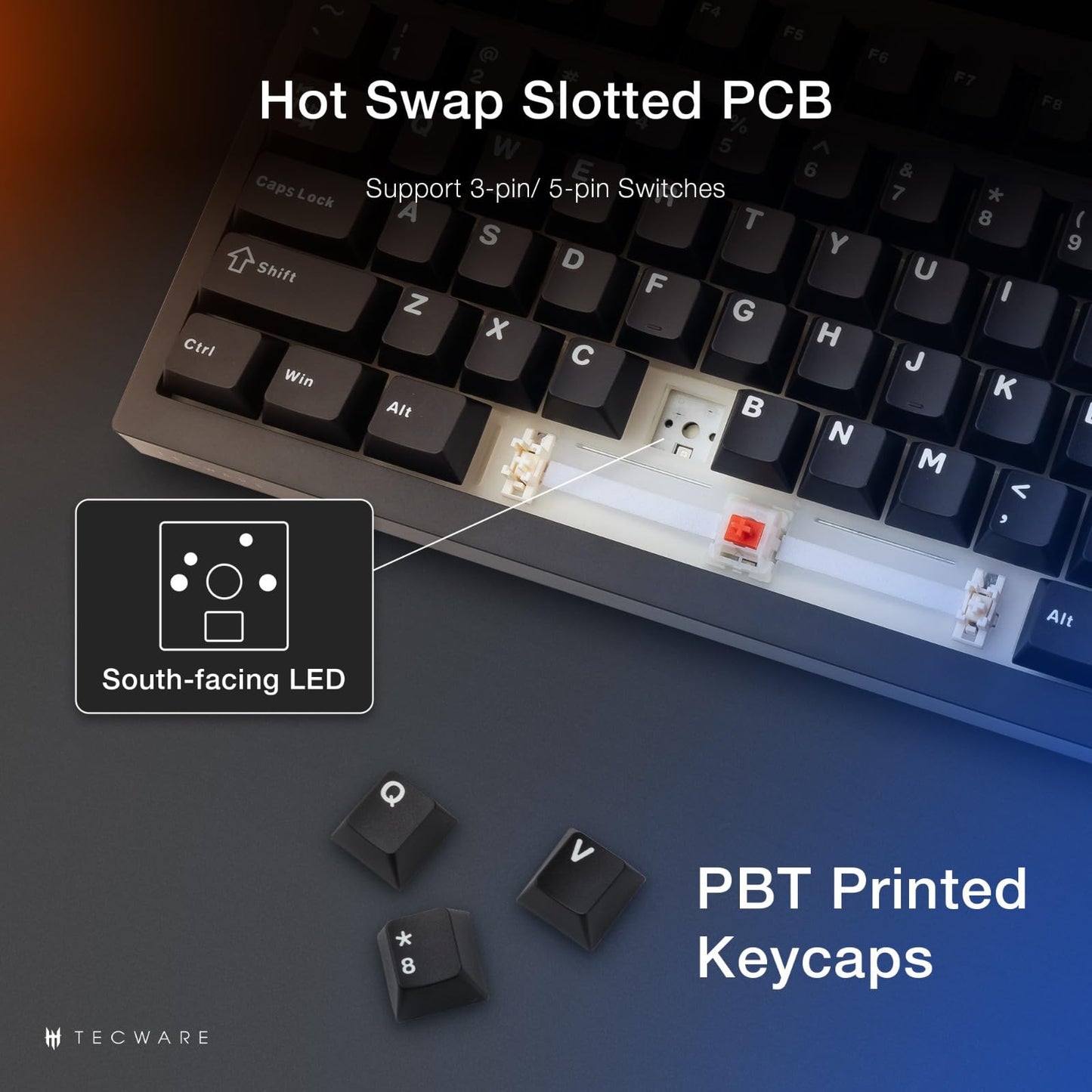 TECWARE Spectre 75% RGB Mechanical Gaming Keyboard with Customizable LCD Screen, Multi-Function Knob, Gasket Mount, South Face 5-Pin Universal Hot-Swappable Sockets Black Cocoa Brown Switch