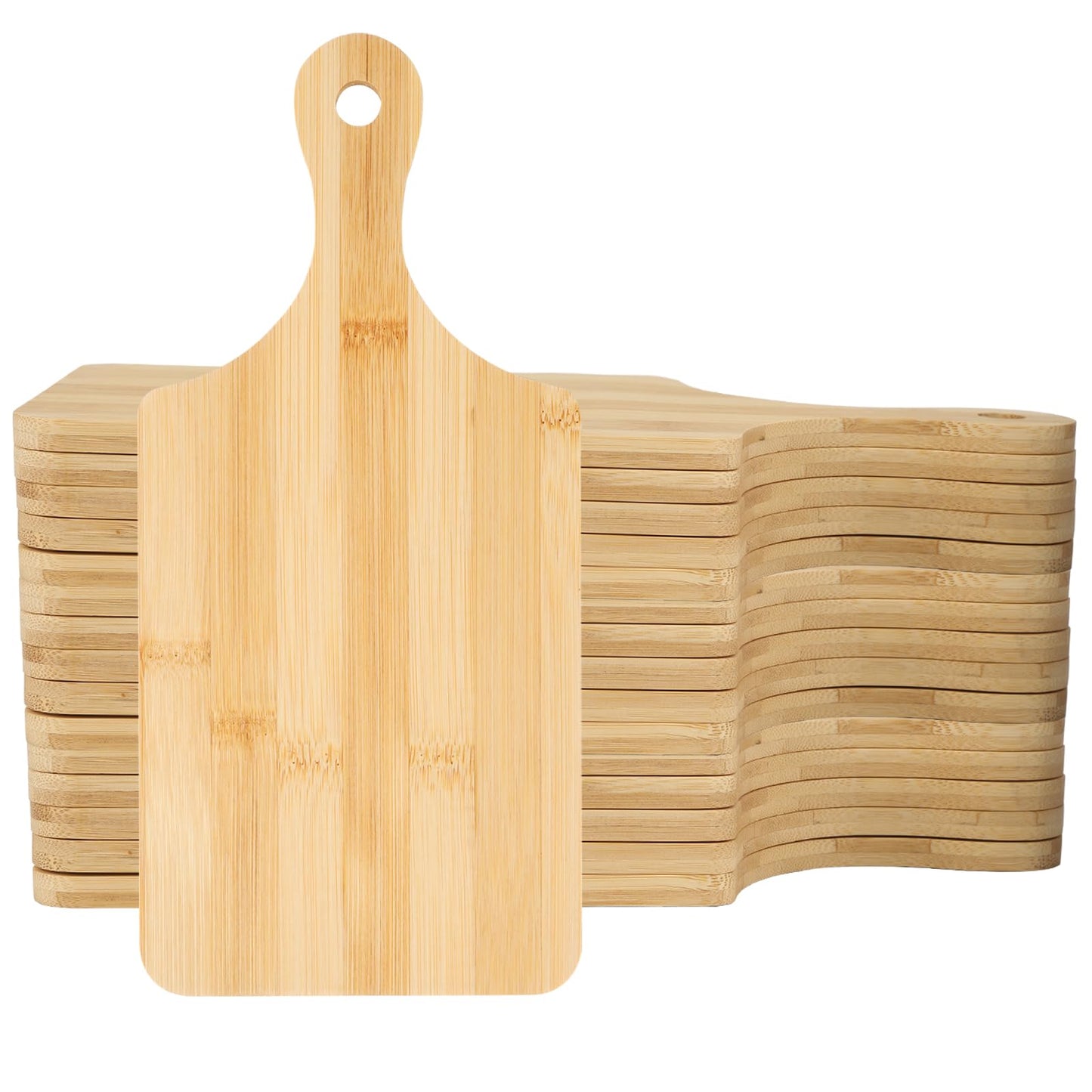 25 PCS Bulk Cutting Boards Mini Charcuterie Boards Bulk Wood Chopping Board Laser Engraving Serving Board with Handle Charcuterie Boards for Pizza, Bread, Cheese, Charcuterie, Fruit 11" x 5" Bamboo