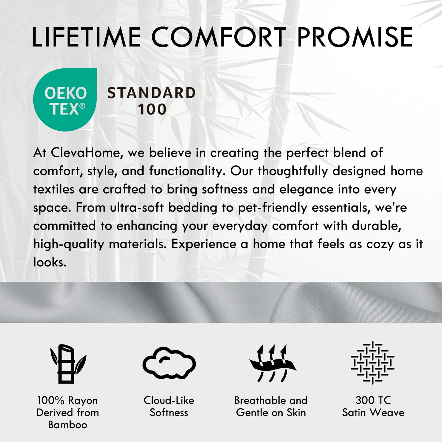Cleva Sheets Queen Bed Sheet Set, 100% Rayon derived from Bamboo, Luxuriously Soft, Cooling, Double Stitching, 16" Deep Pockets (Queen, Silver)