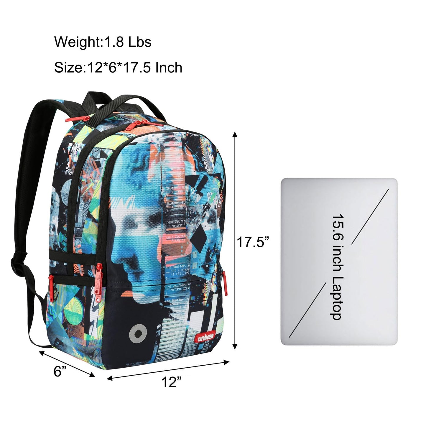 UNIKER Graffiti Backpack, Designer Laptop Backpack for 15.6 Inch Work,Water Resistant Backpack Computer Bag,PixelPack‌